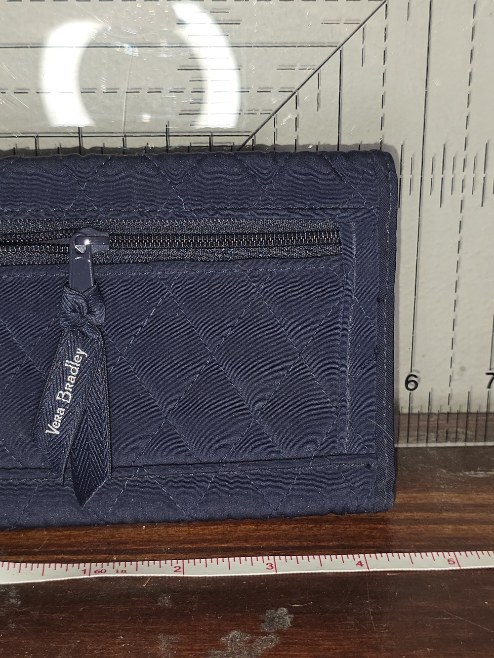 Vera Bradley Navy Quilted Small Zip Wallet with Tassel Pull